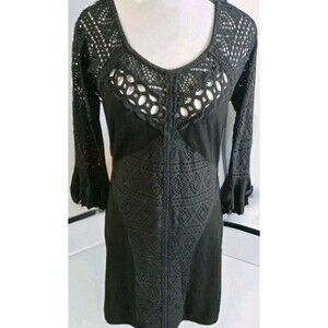 Free People Dress Size M Black Knit Sleeve Flare Lined Rayon Blend